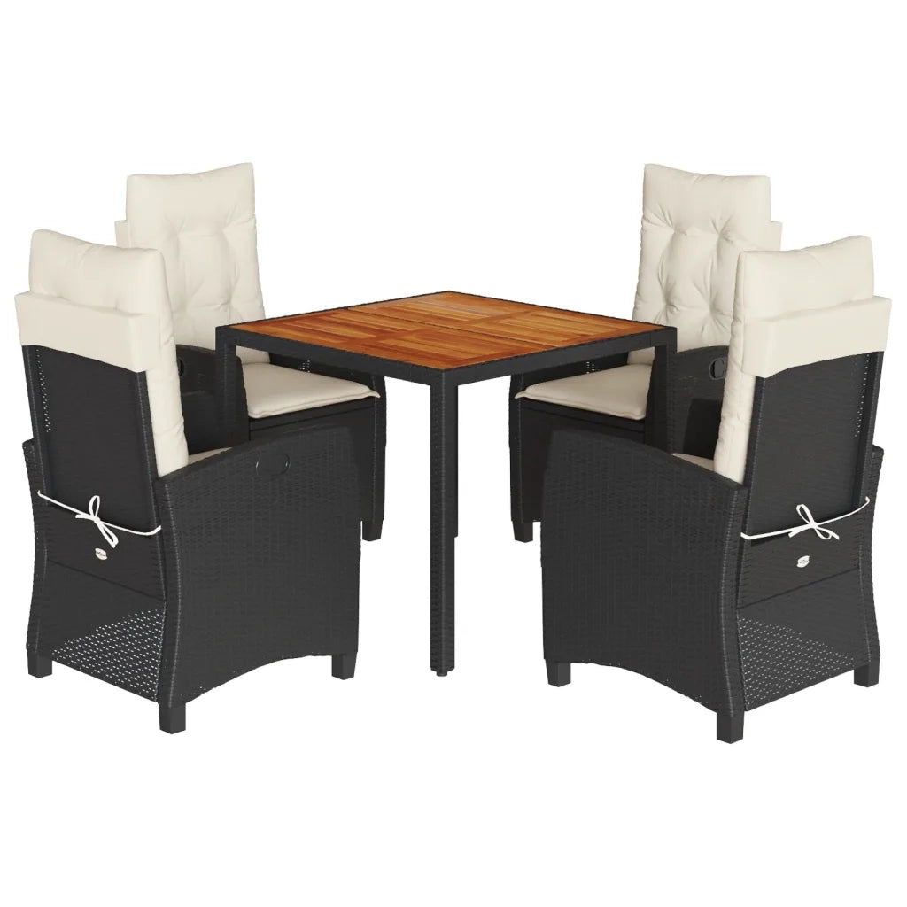 Set da Pranzo da Giardino 5 pz Nero con Cuscini in Polyrattan 3212654