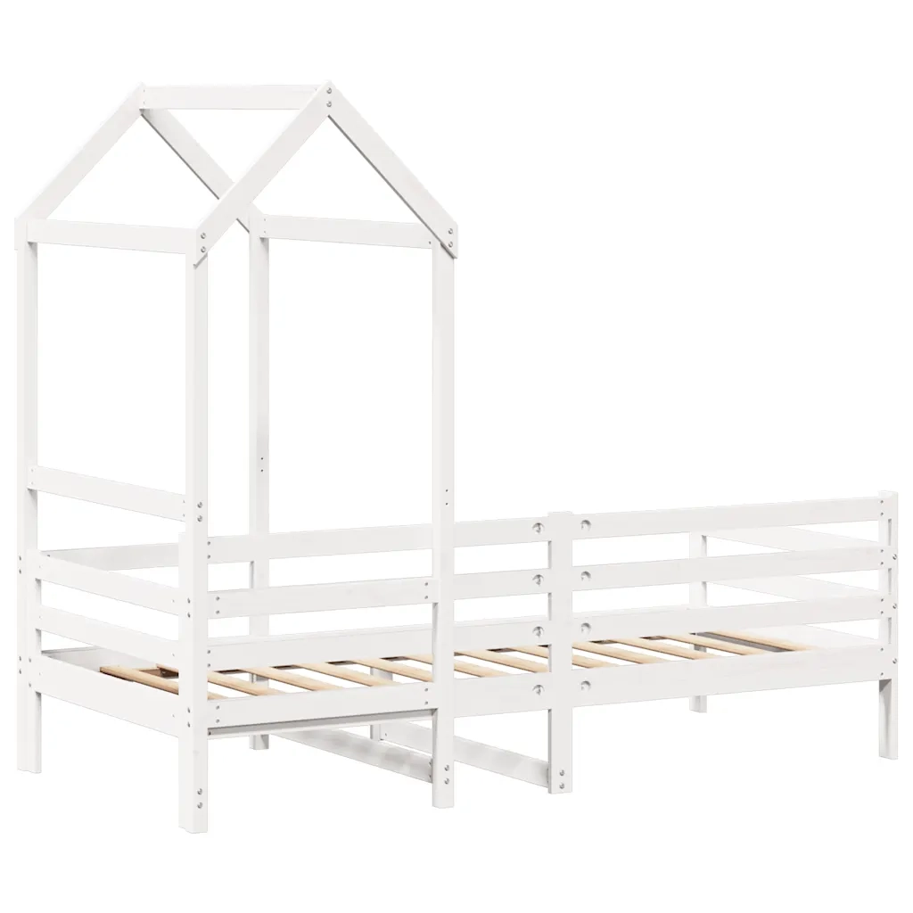 Letto singolo | Letto per adulti | Dormeuse con Tetto 80x200 cm Bianco in Legno Massello di Pino