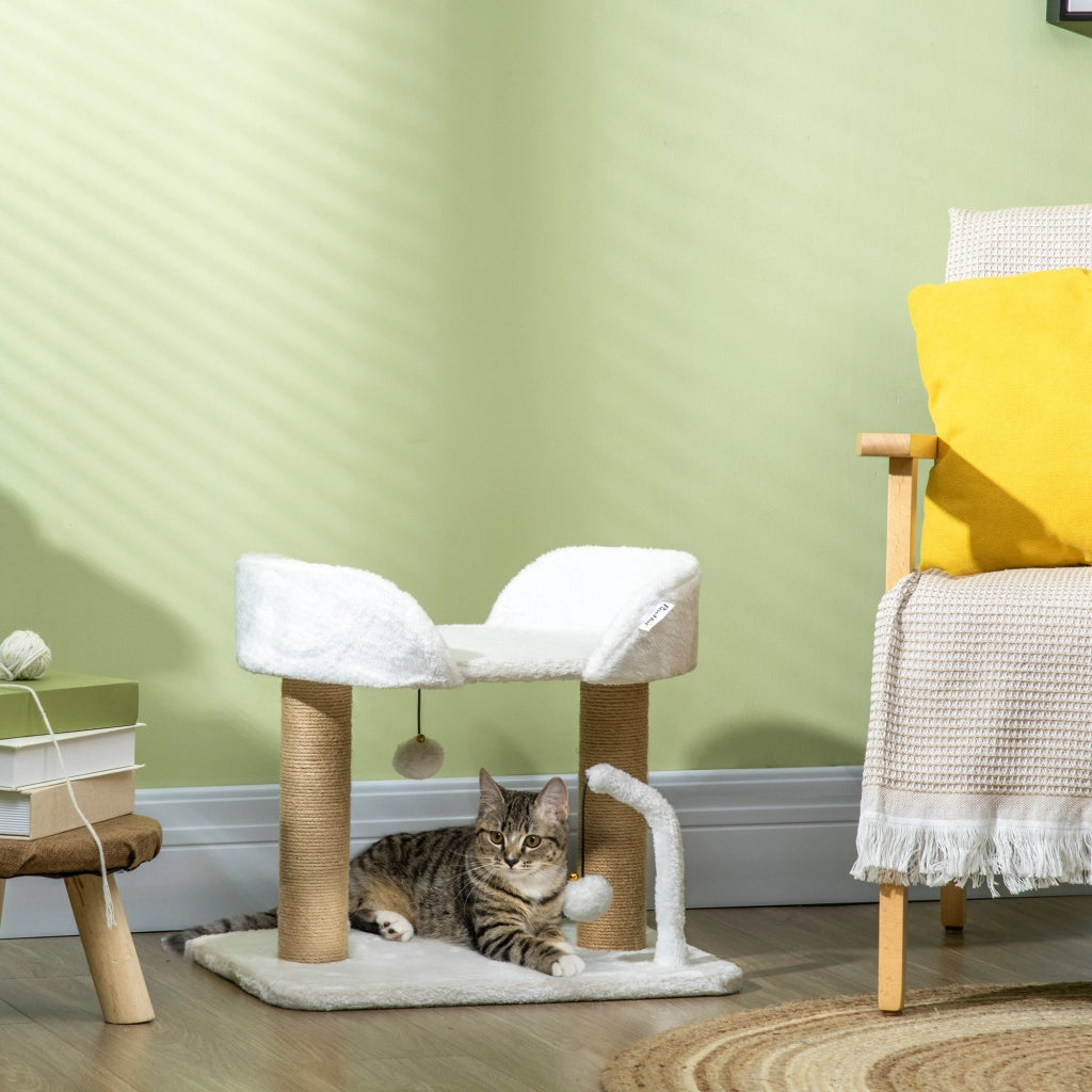 Tiragraffi Torre per Gatti con Palline Giocattolo ¨C zephmum ¨C Giallo e Bianco 48x38x42 cm