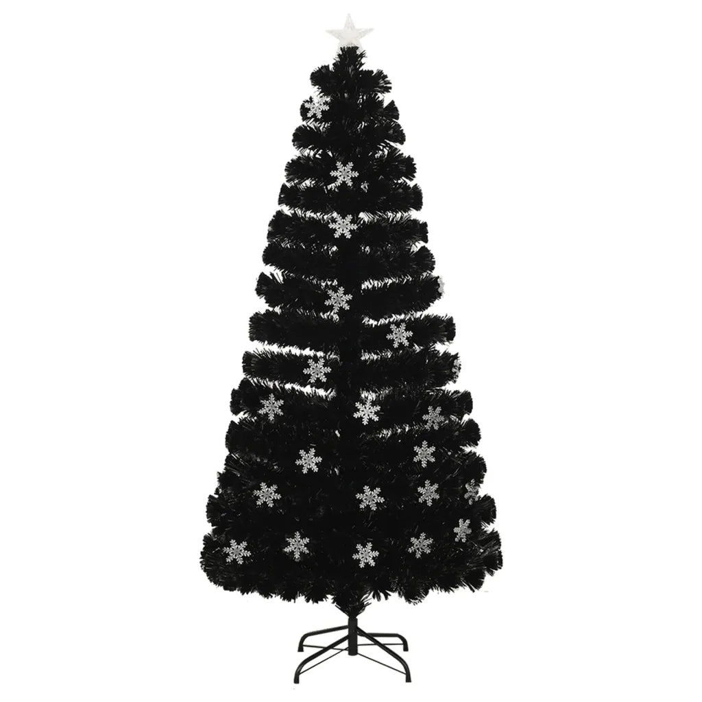 Albero Natale con Fiocchi di Neve a LED-Luci decorative natalizie Nero 150cm Fibra Ottica