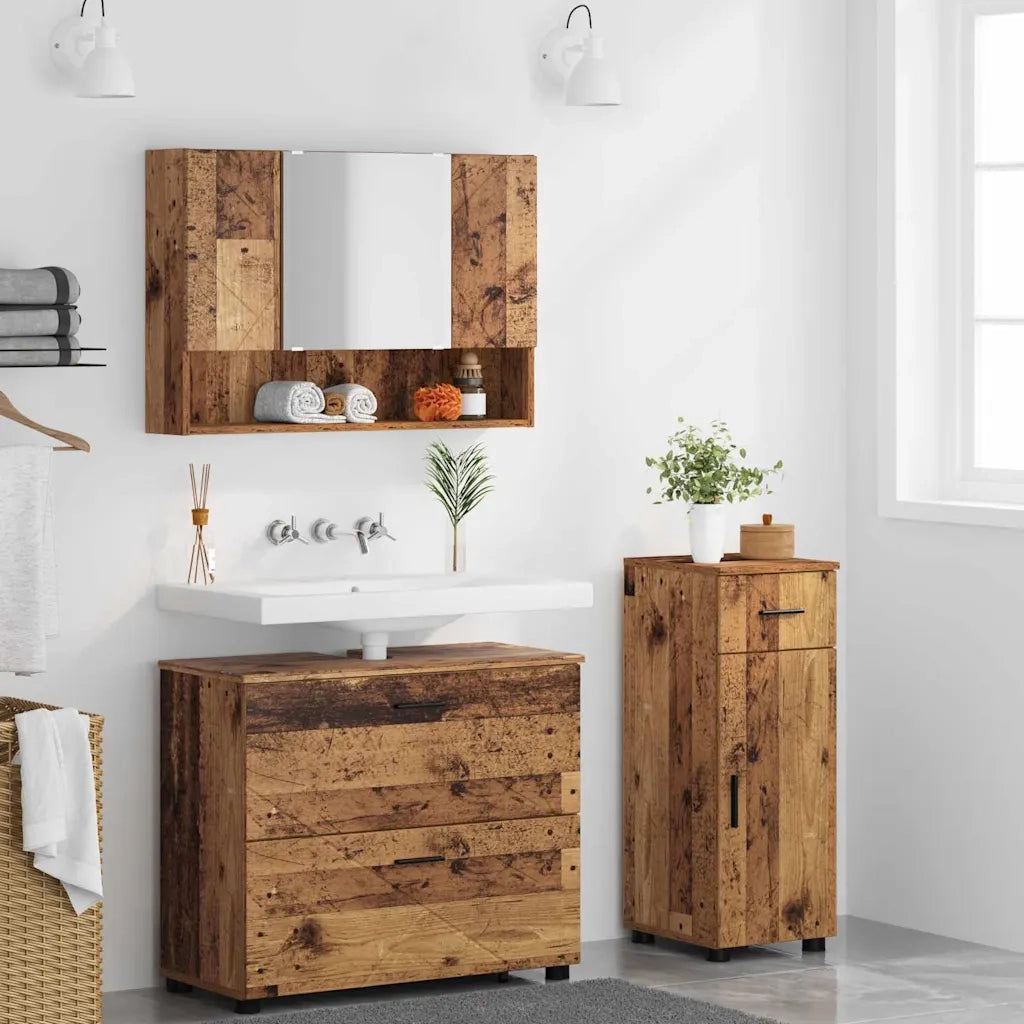 Set di mobili per il bagno con cassetto 3 pcs Legno vecchio 3393041