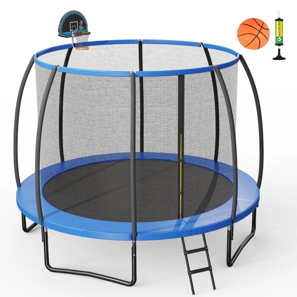 Tappeto elastico con anello da basket rete cuscinetto di sicurezza scaletta con 2 gradini, Trampolino da 305cm