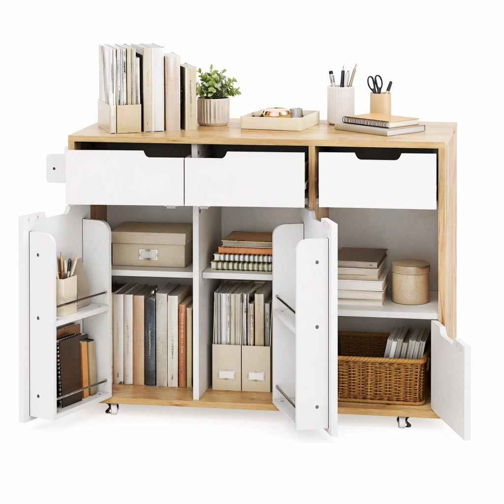 Mobile contenitore con ruote 120x46x85 cm in legno ingegnerizzato bianco
