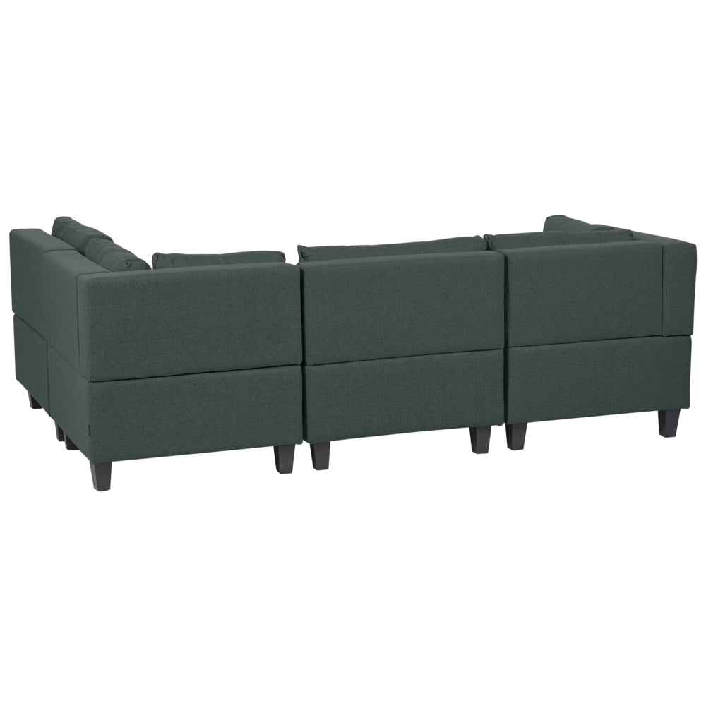 Divano componibile a 4 posti imbottito in tessuto verde scuro gambe nere lato sinistro con ottomana stile moderno