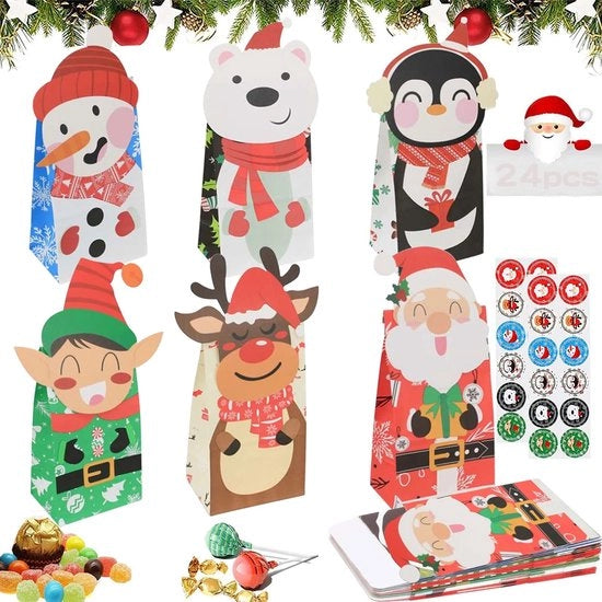 Confezioni di regalo in carta 24 pezzi - Sacchetti di carta - Sacchetti regalo - Carta kraft - Sostenibili - 12 x 8 x 20,5 cm - Sacchetti per regali