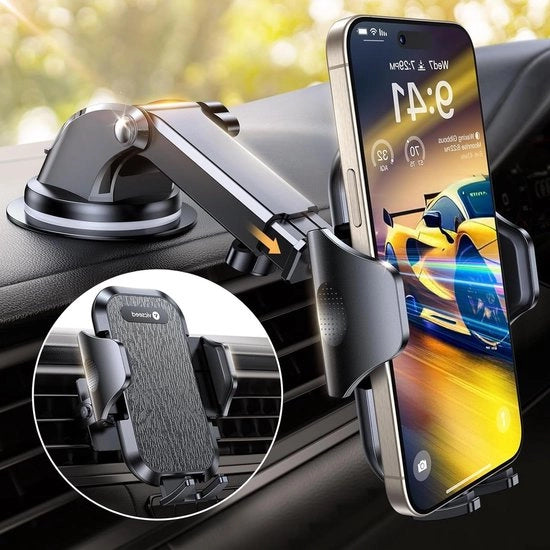 Supporto per auto per telefono [66+libbre di forza di aspirazione più forte] 3-in-1 ventilatore di vetro parabrezza per auto [clip metallica brevettata] per iPhone 15 14 13 12 Pro Max Samsung S24 S23