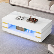Tavolino lucido, 100 x 50 x 35 cm, design traforato, luci a LED, pannello truciolare, bianco
