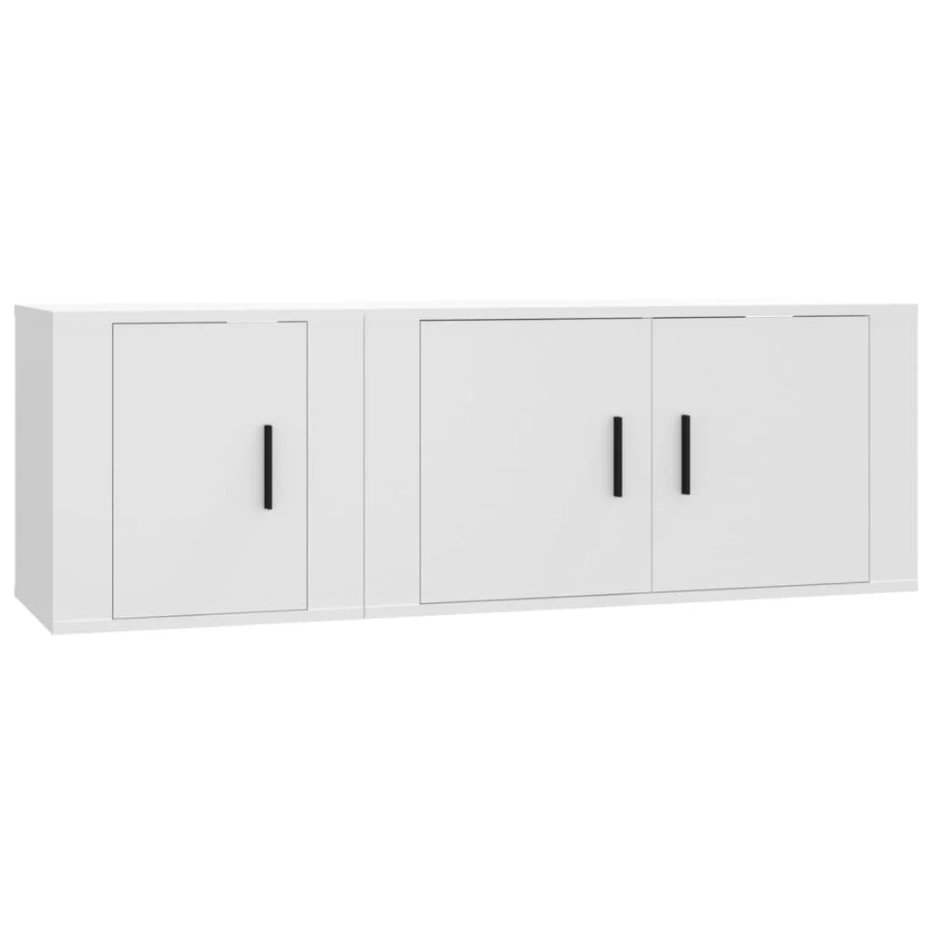 Set di mobili da 2 pezzi comprensivo di armadio credenza mobile TV televisore per soggiorno camera da letto salotto legno ingegnerizzato bianco 02_0024371