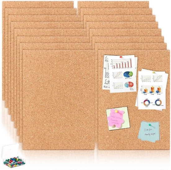 Pannello di Cork 16 pezzi - 30 x 21 cm - 4 mm Spessore - Pannello di Cork - Progetti di fai da te - Cork di alta qualità naturale - Resistentente e duraturo
