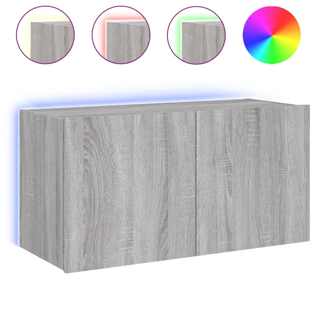 Mobile TV multimediale mensola TV credenza mobile TV parete attrezzata per sala da pranzo soggiorno camera da letto con luci LED Sonoma 80 x 35 x 41 cm grigio 02_0028063