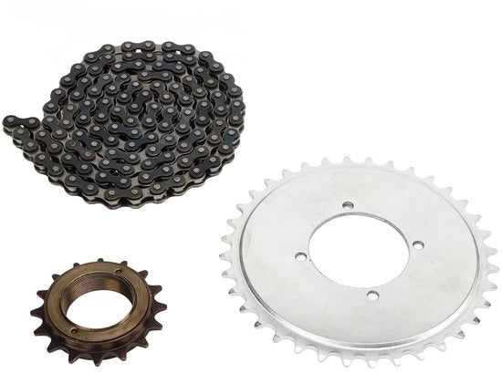 Kit di catena per biciclette, scooter e motociclette - 114 anelli - catena a denti - set di denti 410 - adatto per biciclette, scooter e motociclette - acciaio - trasmissione a lunga durata - kit di catena con denti