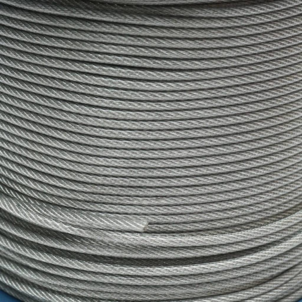 Cavo in acciaio zincato con rivestimento in PVC, 4 mm, 6x7+FC fili, carico massimo 539 kg, peso 8,08 kg, 200 m/rotolo