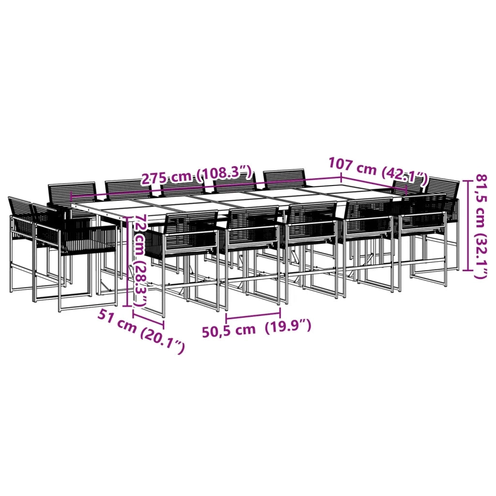 Set da Pranzo da Giardino 15 pz con Cuscini Nero in Polyrattan 3295016