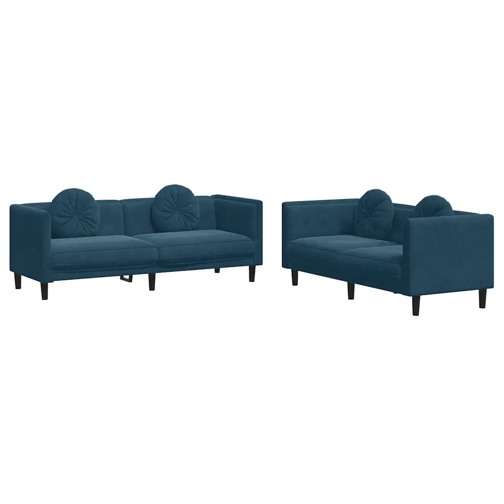 Set di Divani 2 pz con Cuscini Blu in Velluto 3209265