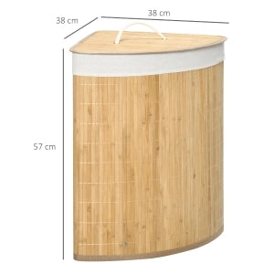 Cesto portabiancheria angolare in bambù 55 L con coperchio e sacco interno estraibile 38 x 38 x 57 cm, finitura naturale