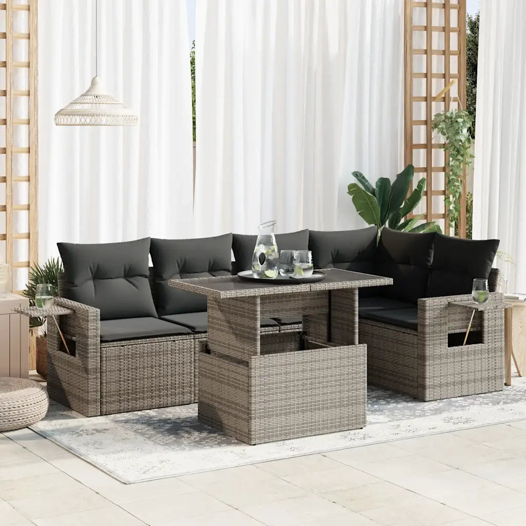 Set Divano da Giardino 6 pz con Cuscini Grigio in Polyrattan 3326481
