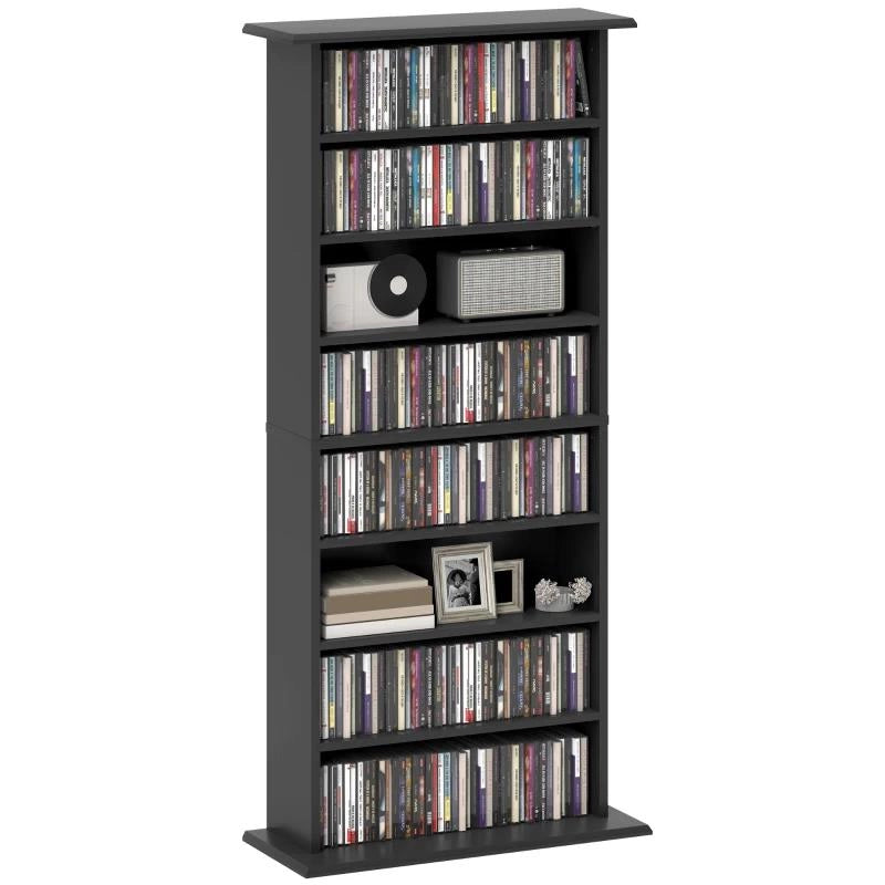 SCAFFALE PORTA CD CON 6 RIPIANI REGOLABILI CAPACITÀ DI 360 CD/185 DVD 58X24X124.5 CM NERO