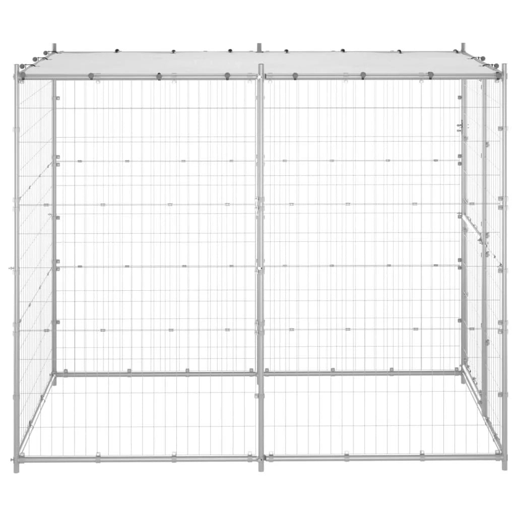 Recinto per animali da esterno per cani in acciaio zincato con tetto 110 x 220 x 180 cm 02_0000431