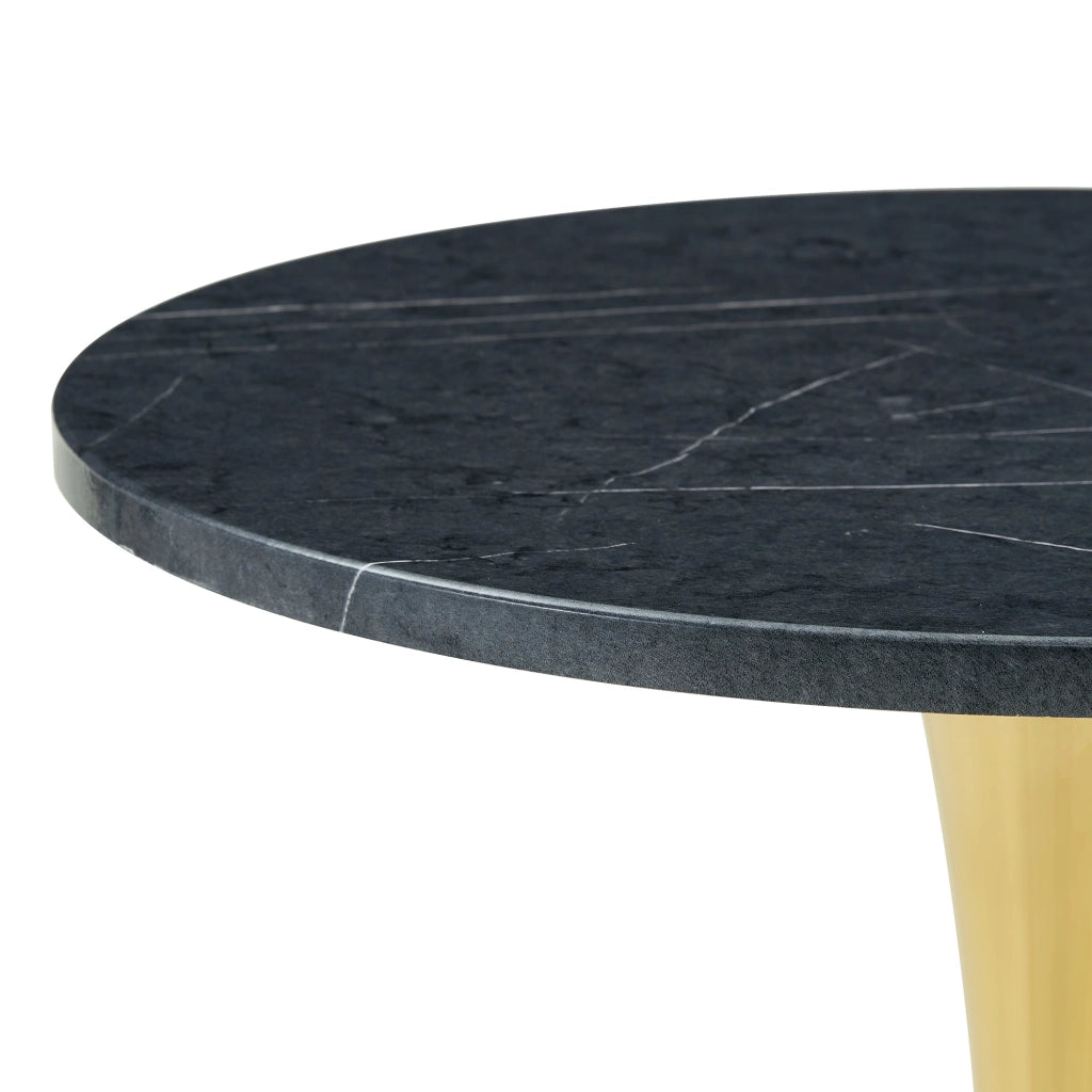 Tavolo da pranzo 2 posti con piano effetto marmo e base metallica - per soggiorno - Ø60 cm - nero e oro