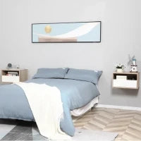 Set 2 Comodini Sospesi con Cassetto e Ripiano 45x35x27.5cm - Bianco e Color Legno