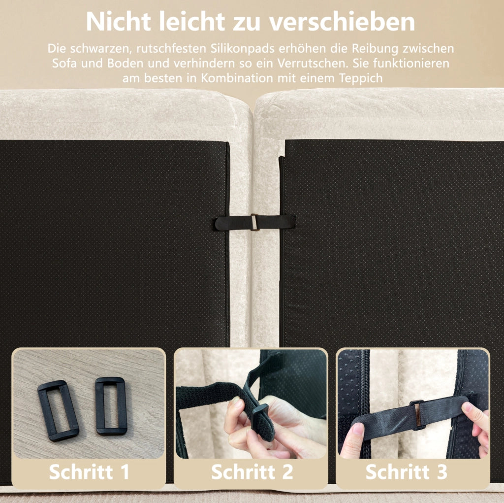 Divano modulare ad angolo in chenille; imbottitura in schiuma 32D; beige chiaro