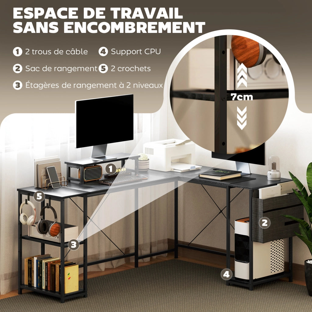 Scrivania angolare modulabile reversibile industriale - Xylo - 168-240 cm con ripiani regolabili