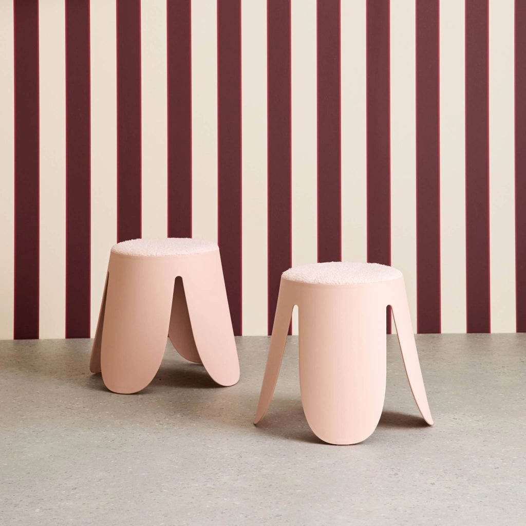 Sgabello impilabile per bambini in bouclé testurizzato, set di 2, rosa