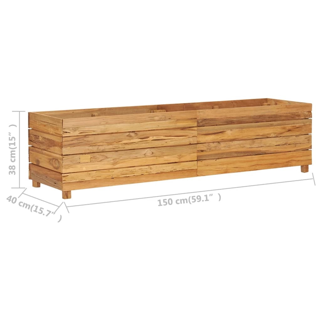 Aiuola rialzata per piante e fiori 150 x 40 x 38 cm legno di teak riciclato e acciaio 02_0000912