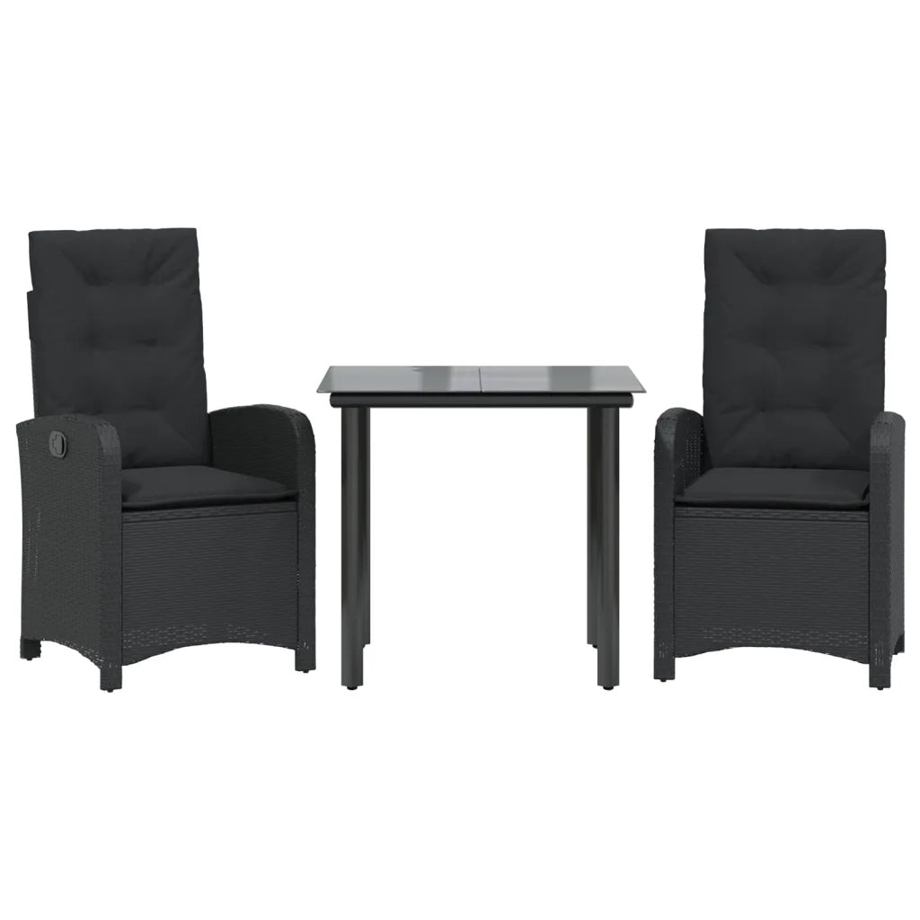 Set da Pranzo da Giardino 3 pz | Set Salotto da Giardino con Cuscini Nero in Polyrattan