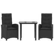 Set da Pranzo da Giardino 3 pz | Set Salotto da Giardino con Cuscini Nero in Polyrattan
