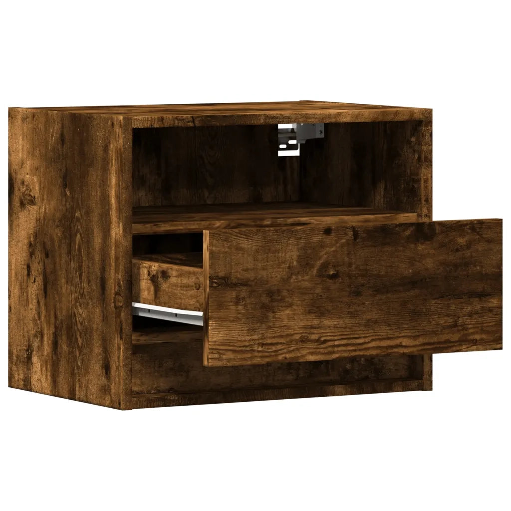 Comodino a Parete con luci LED Rovere Fumo