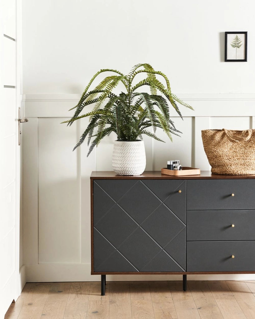Pianta artificiale in vaso Materiale sintetico verde e nero 105 cm Pianta di foglie di felce Accessorio decorativo per interni