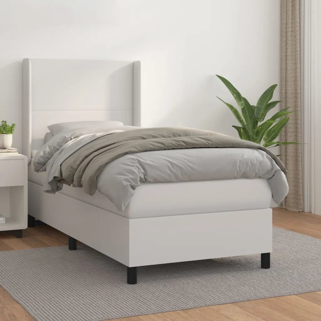 Letto singolo | Letto per adulti | Giroletto a Molle con Materasso Bianco 90x190 cm in Similpelle