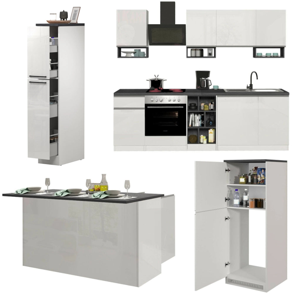 Cucinino Balme, Cucina Modulabile, Elettrodomestici non inclusi, Made in Italy, Bianco Lucido
