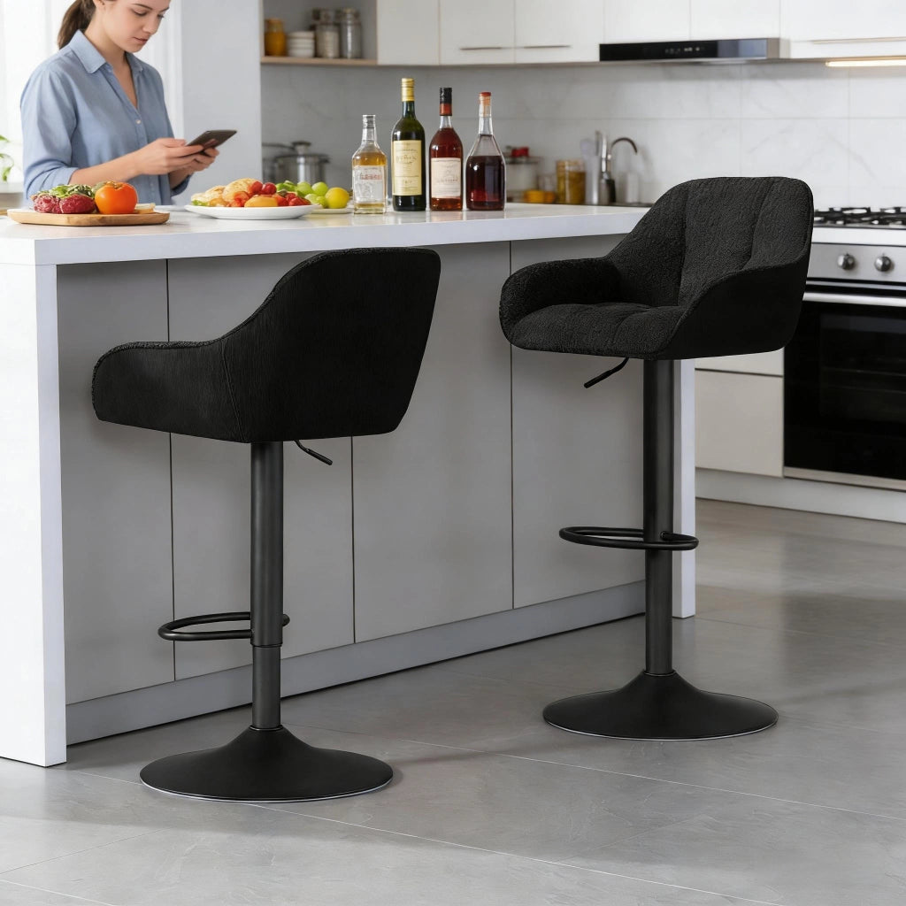 Set di 2 sgabelli da bar girevoli e regolabili in altezza, rivestimento Chenille e Corduroy, nero