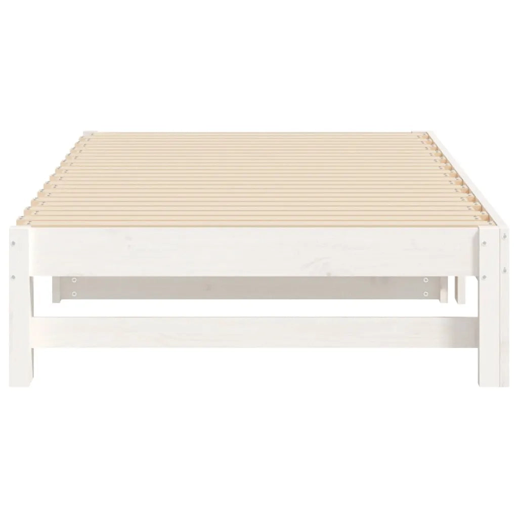Letto matrimoniale | Letto per adulti | Dormeuse Estraibile Bianca 2x(75x190) cm Legno Massello di Pino