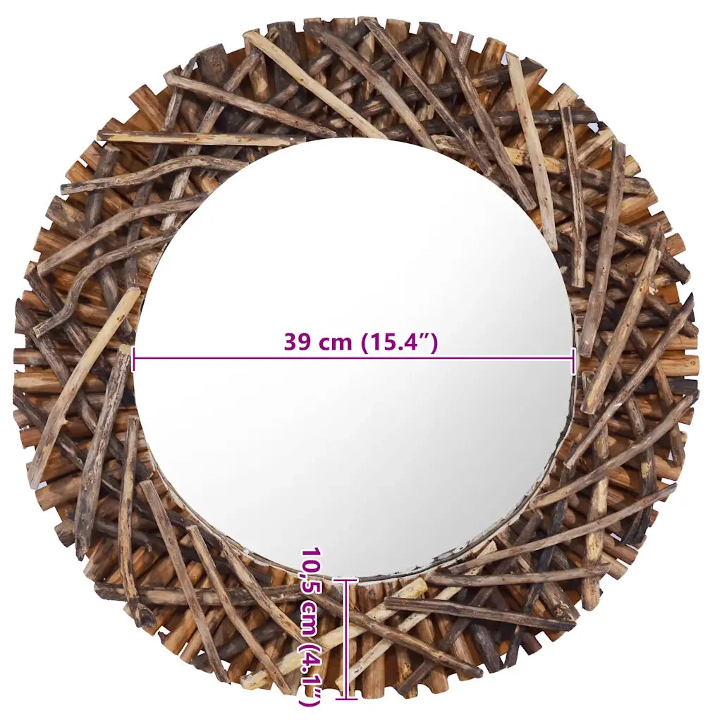 Specchio da Parete-Specchio a Muro-Specchio Decorativo 60 cm in Legno di Teak Rotondo 610202