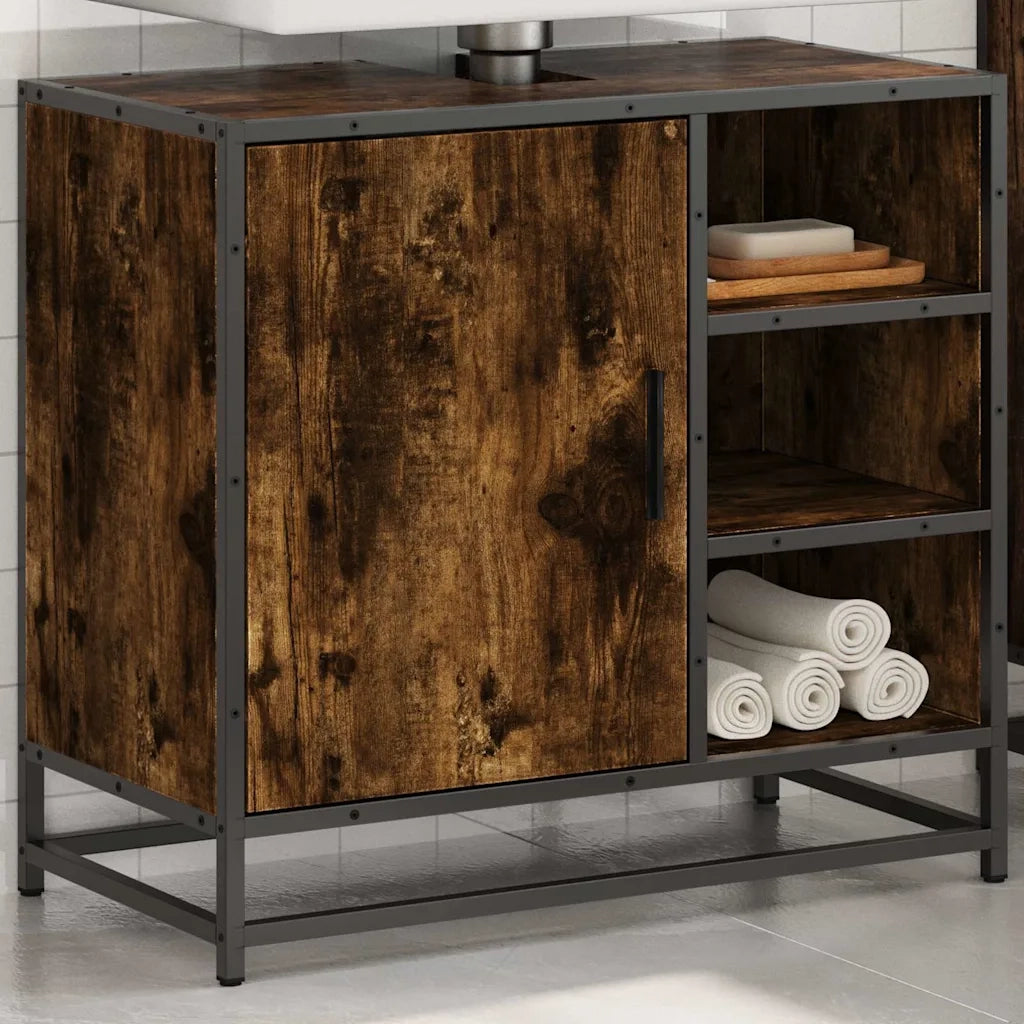 Armadietto Bagno Rovere Fumo 65x33x60 cm in Legno Multistrato 849286