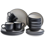 Servizio da tavola 16 pezzi in gres beige e blu elegante per cucina e sala da pranzo con finitura smaltata colorata per 4 persone