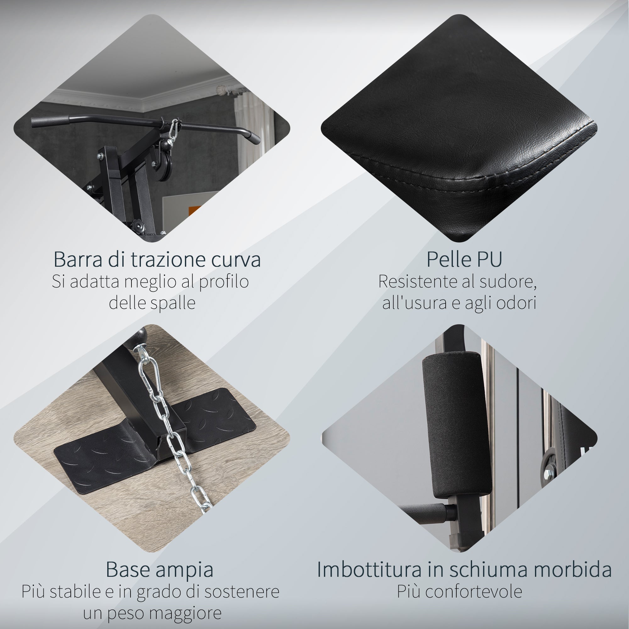 Stazione Fitness con Seduta e Schienale Imbottiti 135x103x210 cm in Acciaio e PU Nero