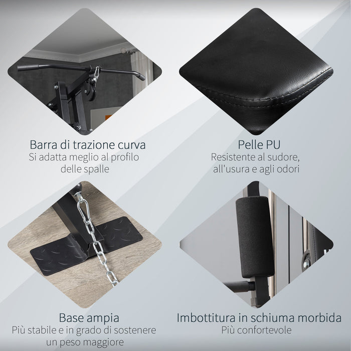 Stazione Fitness con Seduta e Schienale Imbottiti 135x103x210 cm in Acciaio e PU Nero