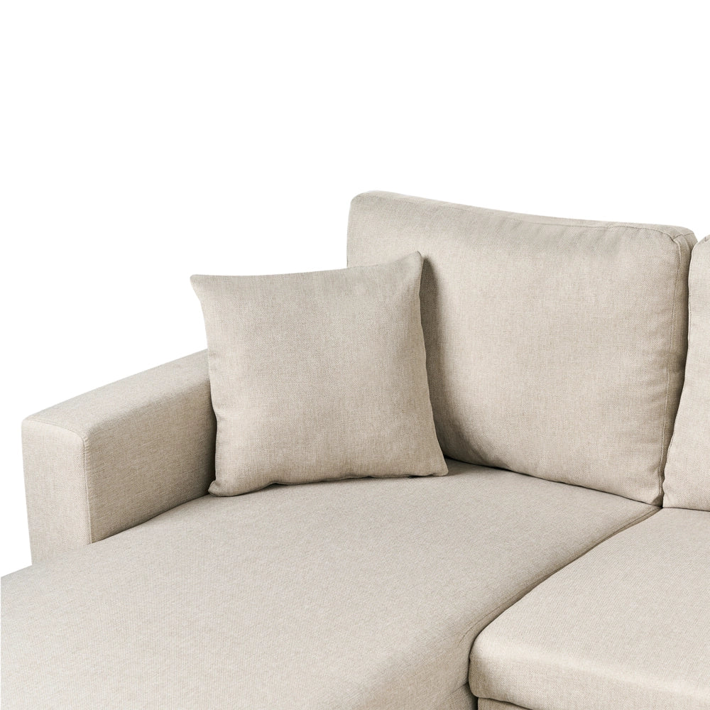Divano letto ad angolo con rivestimento in tessuto beige a 5 posti a forma di U con contenitore