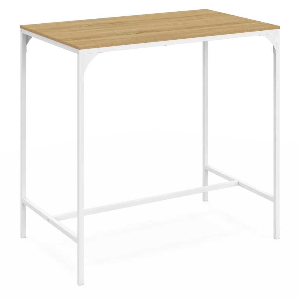IDMarket - DETROIT Tavolo da bar alto 100 cm e 4 sedie da bar in legno e metallo bianco, design industriale