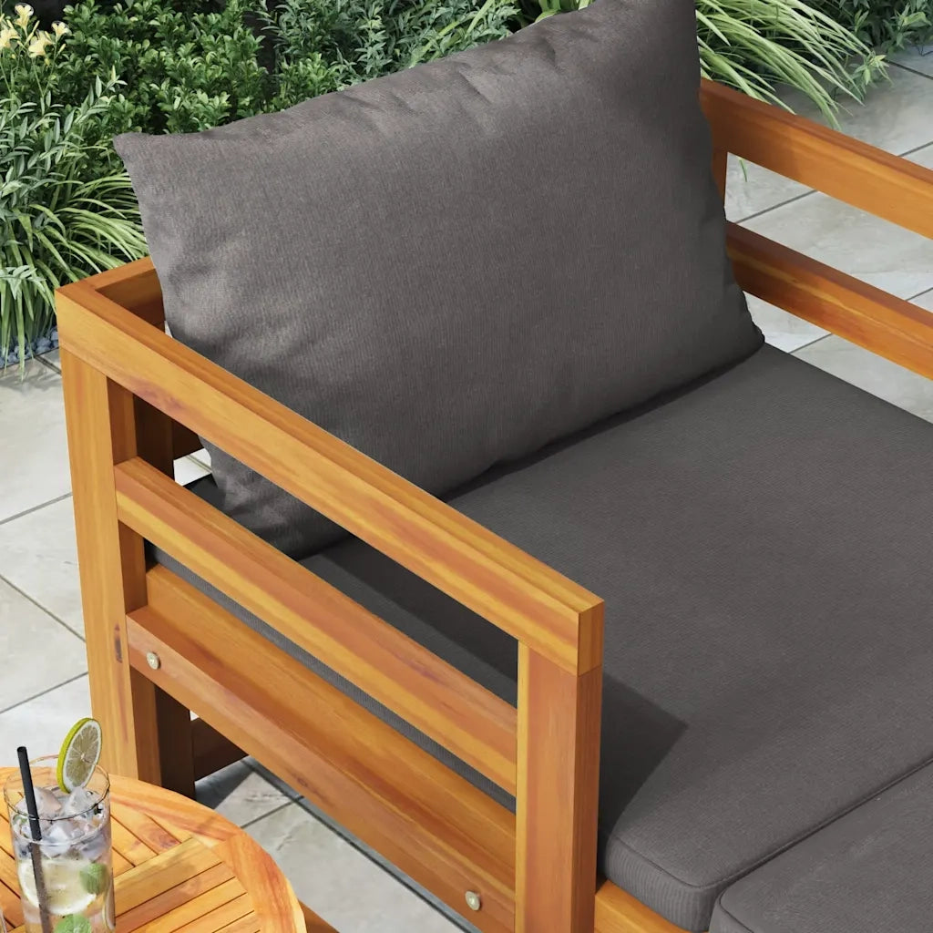 Lettino Prendisole con Cuscini Grigio Scuro in Massello Acacia cod mxl 70756