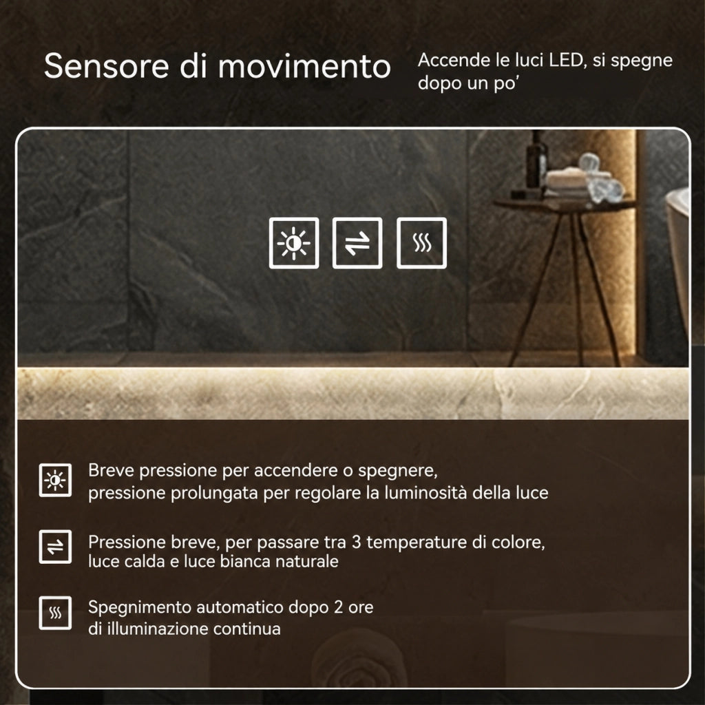 Specchio bagno led 70x90 specchio retroilluminato senza cornice; dimmerabile; antiappannamento; argento