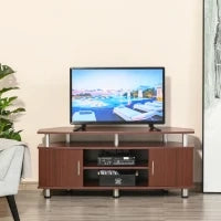 Mobile Porta TV Classico da Soggiorno con 2 ripiani e 2 Armadietti, in MDF e Acciaio Inox, Marrone, 120x39.5x52cm