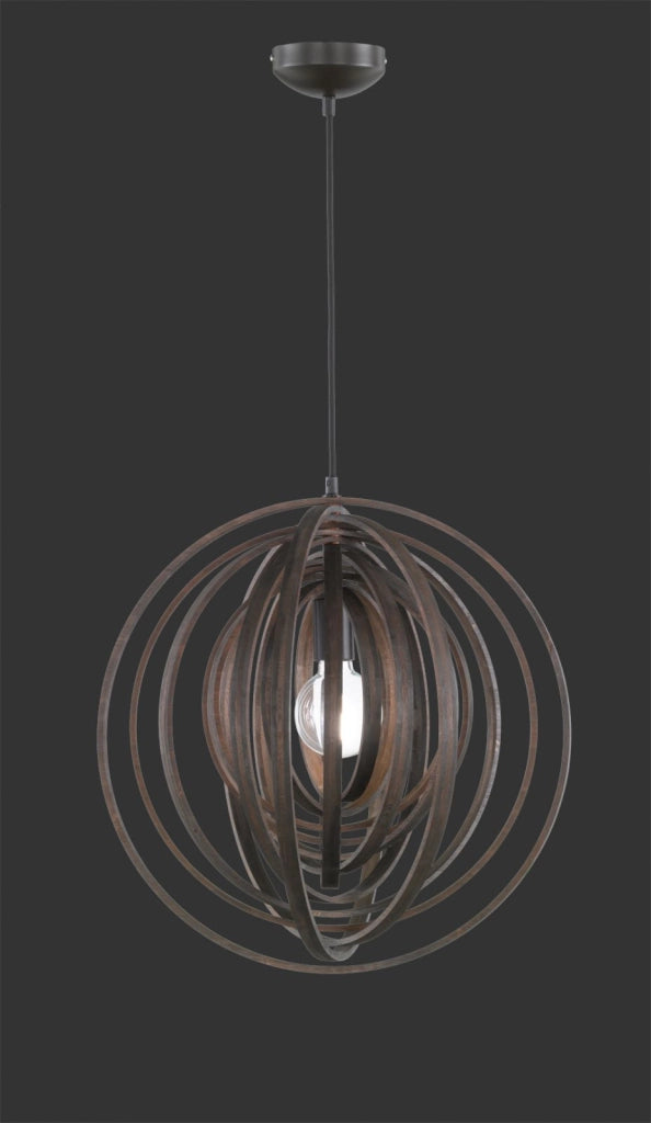 BOOLAN SOSPENSIONE SFERA CERCHI DI LEGNO MARRONE D. 50CM 1 LUCE ATTACCO E27