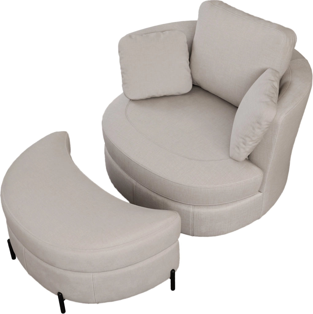 Poltrona con Pouf Contenitore ¨C Xylo ¨C Beige Boucl¨¦, Cuscini, Relax