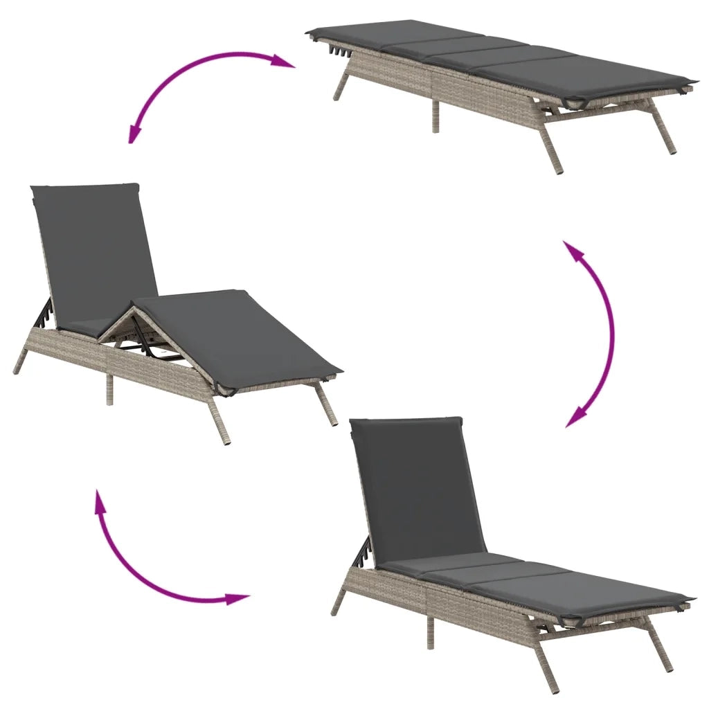 Lettino Prendisole con Cuscino Grigio Chiaro in Polyrattan 4002706