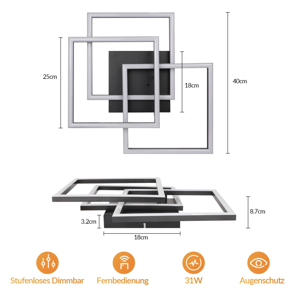 ZMH Lampada da Soffitto LED Dimmabile 31W Moderna Quadrata Design con Telecomando per Camera Soggiorno Ufficio